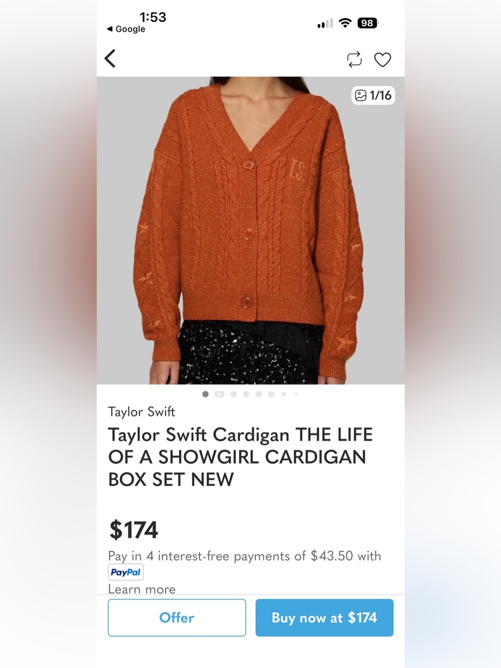 Taylor Swift Burnt Orange Cable‑Knit V‑Neck Cardigan